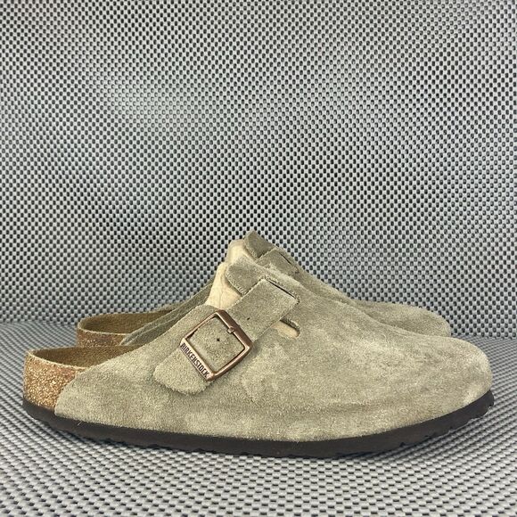 Birkenstock Boston Sandals 42 Taupe Leather Slide Clog Buckle Made In Germany - Picture 1 of 12